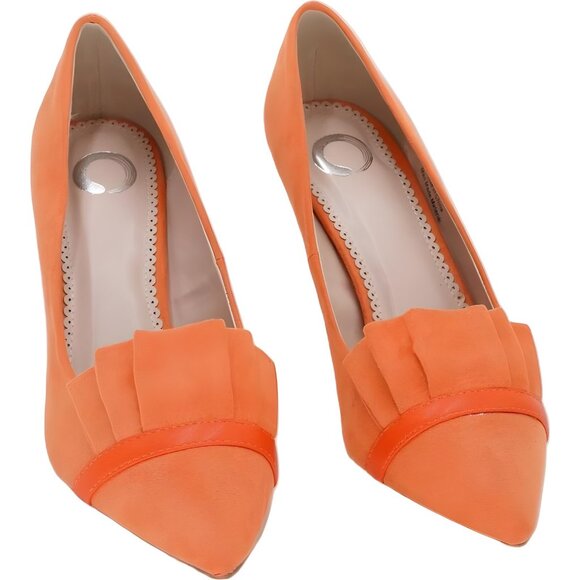 Journee Collection Marek Orange Pointed Toe Ruffle Vamp Pumps Women's US 7M - Picture 1 of 6
